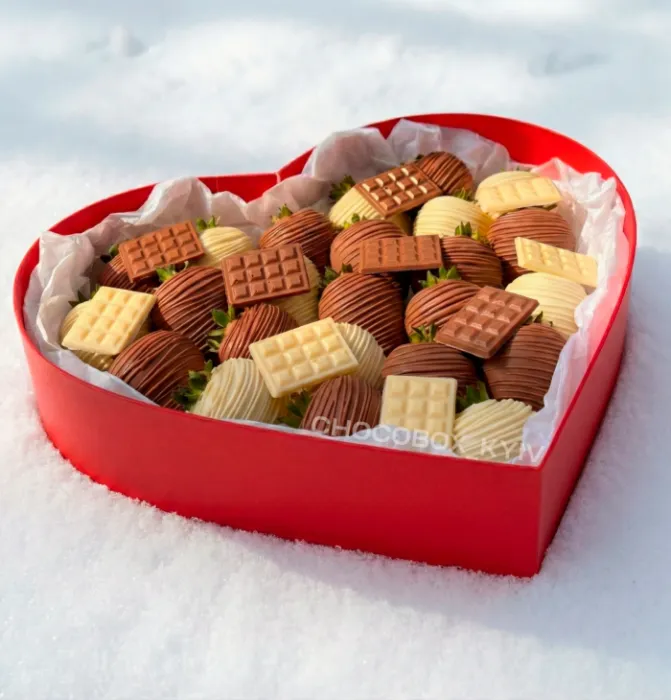 Новорічний бокс-серце з полуницею в шоколаді - CHOCOBOX