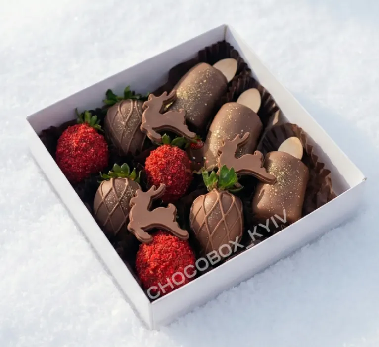 Новорічний бокс з полуницею та бананами в шоколаді  - CHOCOBOX