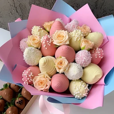 Букет з полуниці у шоколаді та квітами - CHOCOBOX